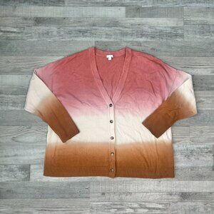J. Jill Pink Brown Button Front Sweater Cardigan Long Sleeve O42